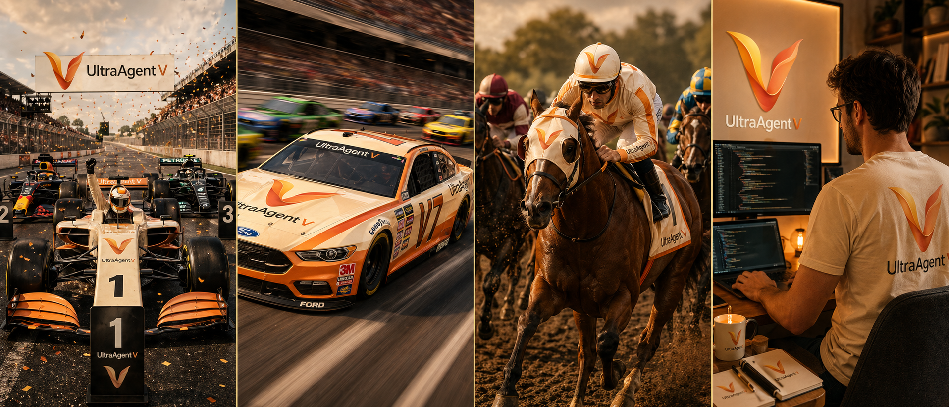 UltraAgent V at the racetrack and the desk